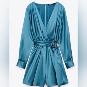 Zara Teal Satin Mini Dress